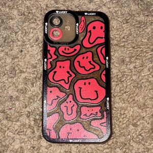 Lucky Smiley Face Black and Red IPhone 12 Case